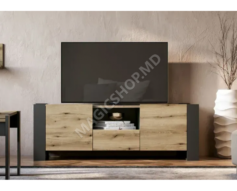 Comodă TV Combo C04, 140x46 cm, Grafit/Sonoma